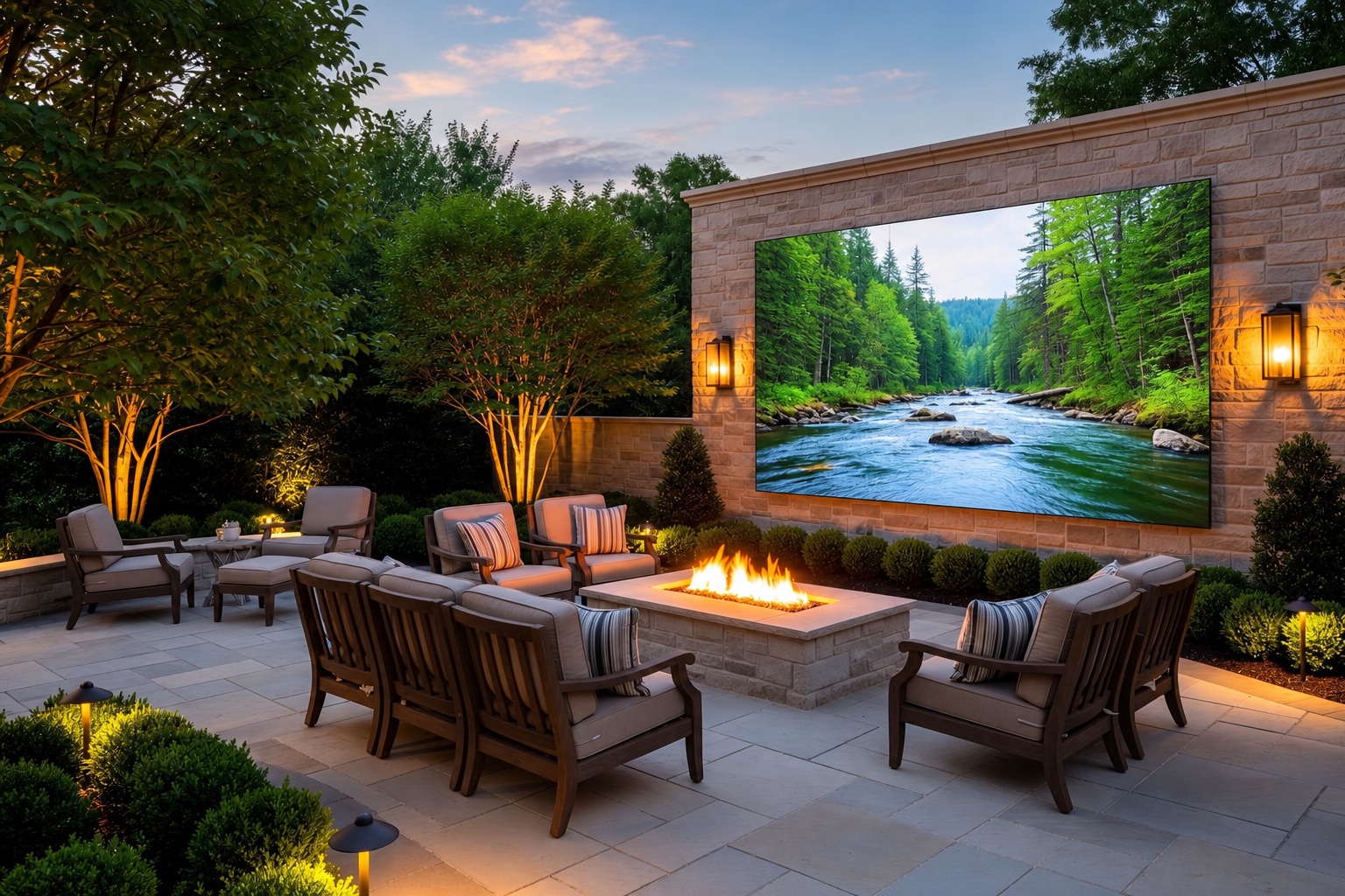 Outdoor entertainment space with a frameless DVLED video wall