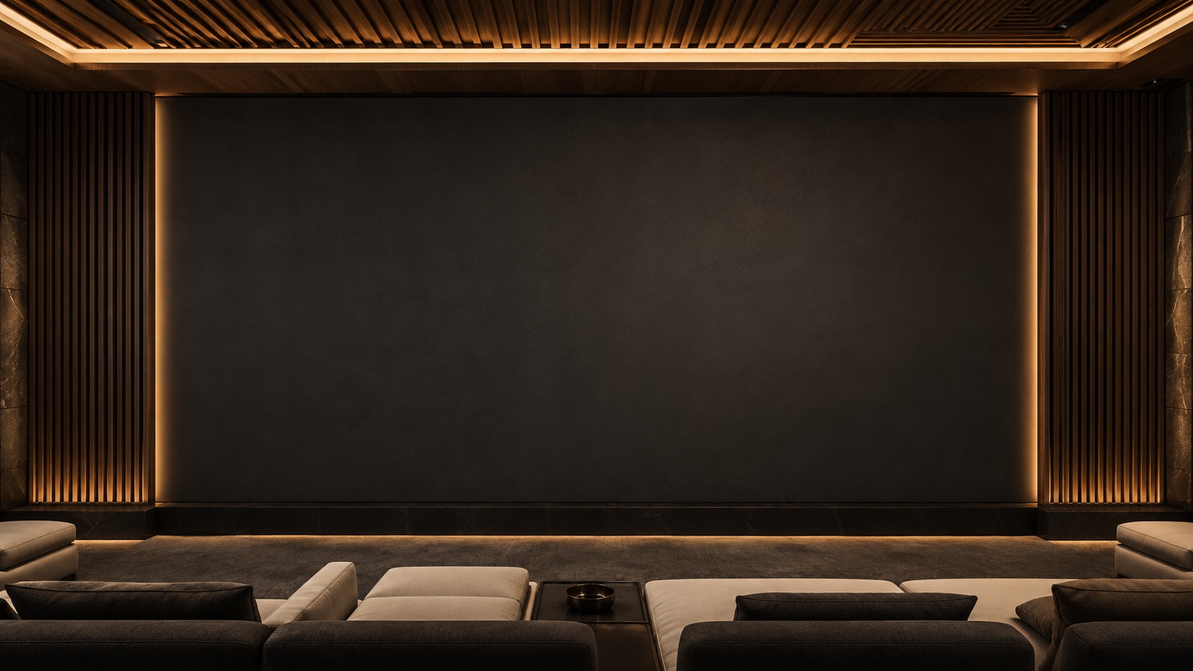 Luxury private theater with an architectural display wall